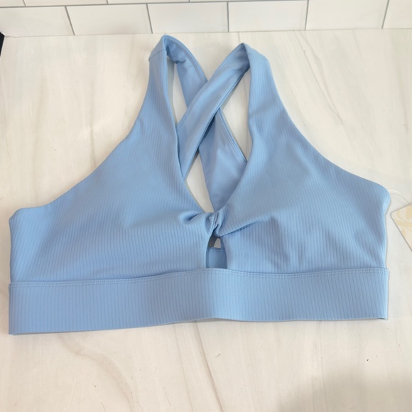 Fabletics Other - FABLETICS OASIS RIB TWIST IMPACT SPORTS BRA BALI BLUE SIZE L RUNNING WORK OUT